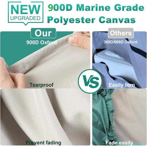 Heavy Duty Ture 900D T-Top Boat Cover 22ft - 24ft with Motor Cover, 100% Waterproof Solution-Dyed Center Console Boat with T Top Roof 22-24 Foot with Upgraded 19 Windproof Straps