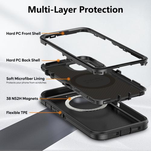 TUTUKII Magnetic for iPhone iPhone 15, 14 & 13 Case with Belt Clip Holster,Black