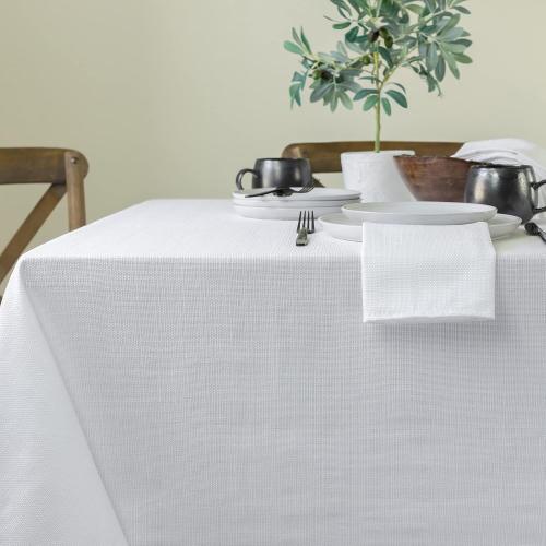 Benson Mills Cameron Textured Fabric Table Cloth, for Everyday Home Dining, Parties, Weddings & Holiday Tablecloths (60 x 140 Rectangular, White)