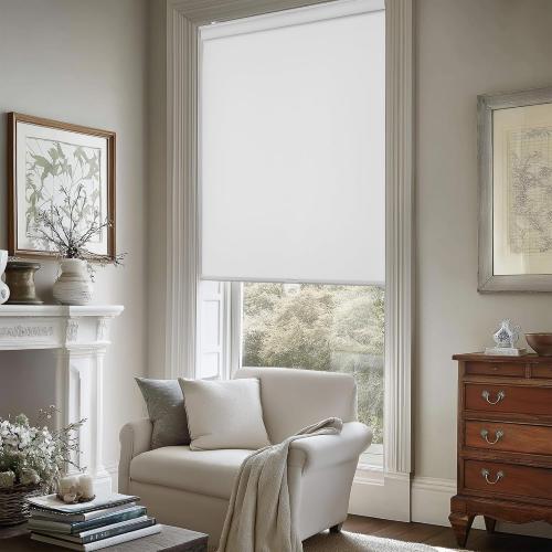 ChrisDowa Cordless Free-Stop 100% Blackout Blinds for Windows, Roller Windows Shades with Thermal Insulated, UV Protection Fabric for Living Room, Office and Home. Easy to Install.White,34 W X 72 H