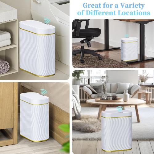 Bathroom Small Trash Can with Automatic Touchless Lid, 2.6 Gallon Smart Garbage Can Narrow Waterproof Trash Bin for Bedroom, Office, Living Room