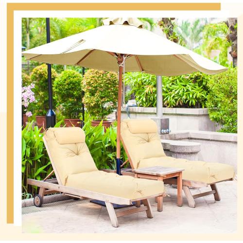 Wenqik Set of 2 Outdoor Chaise Lounge Cushions 76 x 22 x 6 Inch Waterproof Patio Furniture Chaise Cushion with Headrest Pillow Thick Tufted Lounge Pad for Lawn Pool Hotel(Beige)