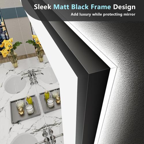 40x32 Black Framed LED Bathroom Mirror with Lights, Backlit and Front Lit Anti-Fog Lighted Vanity Mirrors for Bathroom Wall, Dimmable, 3 Colors, Memory, HD Tempered Glass, Horizontal/Vertical