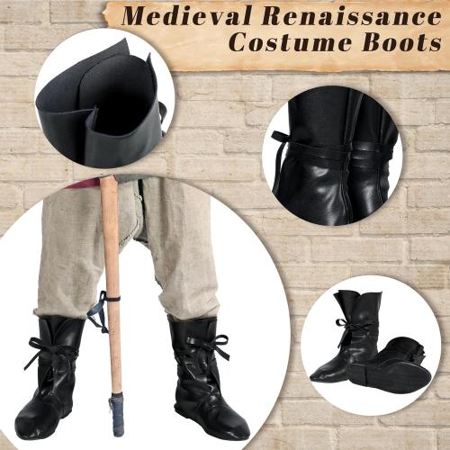 Panitay Men's Medieval Boots Renaissance Cosplay Festival Shoes Viking Leather Boots Non Slip Pirate Tied Shoes