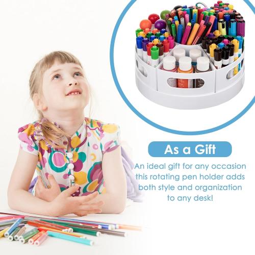 Art Supplies Organizer, Extra Large 360° Rotating Desk Organizer with 7 Removable Compartments, Marker Organizer for Home, Office, and Classroom, Crayon Holder