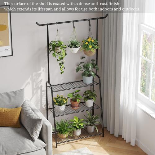 Plant Stand Indoor Outdoor,Metal Plant Stands for Multiple Plants,3 Tier Tall Hanging Plant Shelf,Large Heavy Duty Flower Holder Ladder Plant for Living Room, Patio, Balcony (Black)