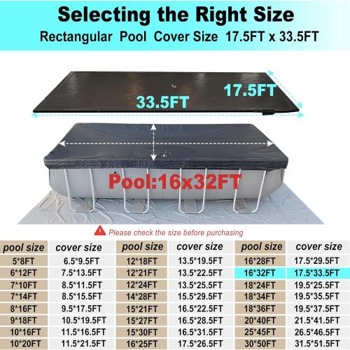 16x32Ft Rectangular Pool Cover with Side Storage for Oval and Rectangular Above Ground Pool, One-Piece Solar Oval Pool Cover, Preventing Waterlogging, UV and Weather Resistant WP:10000kPa