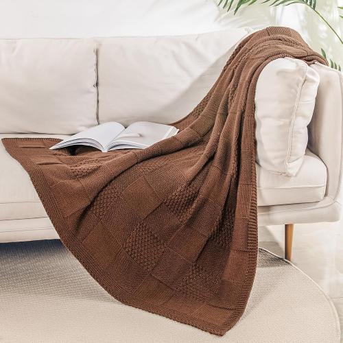 NEXHOME PRO Knit Throw Blanket,Classical Checkered Blanket for Couch,Cozy Warm Knitted Throw Blanket for Bed Sofa Living Room, Decorative Stretched Throw, Lightweigh,50X 60Burnt Orange