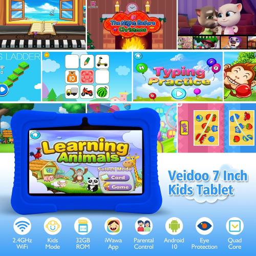 Veidoo Kids 7 Android Tablet PC, 2GB RAM, 32GB ROM, Safety Eye Protection, WiFi, Dual Camera, Games, Parental Control APP, Silicone Case (Dark Blue)