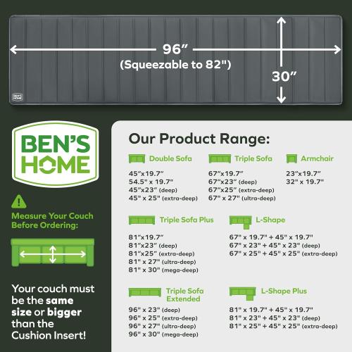 BEN'SHOME® Heavy Duty Couch Cushion Support Board – Instantly Repair Sagging Long Sofa Seat | 30 x 82-96 | .5 Furniture Grade Wood Under Cushions Insert, Anti-Slip, Extend Sofas & Couches Life