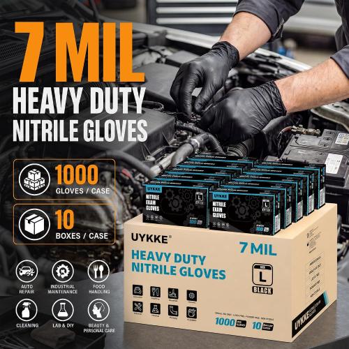HEAVY DUTY 7 Mil Nitrile Black Gloves Disposable Latex Free Rubber Latex Cleaning Mechanic Food Prep Gloves 1000PCs