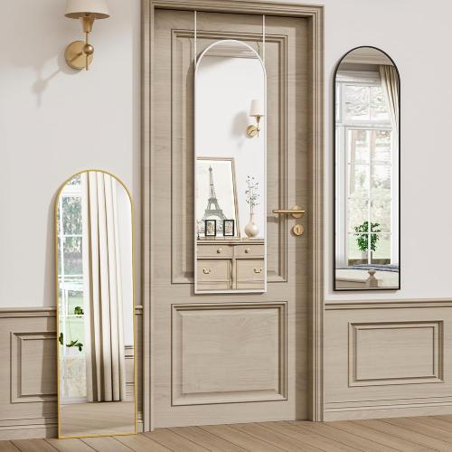 Vlush Door Mirror, Full Length Mirrors Over The Door, 14'' x 48'' Hanging/Rectangular Wall Mirror, Wall-Mounted/Hanging/Leaning, Home Decor,(Black)