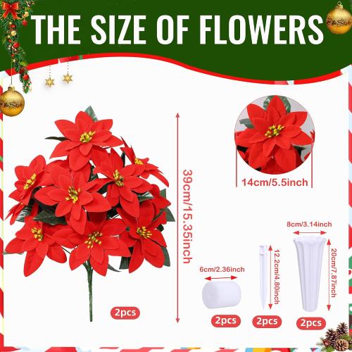 Lodou Christmas Artificial Cemetery Flowers for Grave,Outdoor Grave Decorations,Beautiful Arrangements Bouquet with Cemetery Vase (Red)
