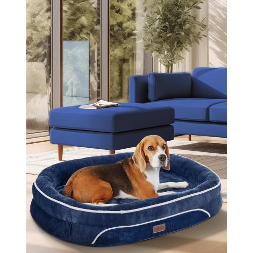 OhGeni Orthopedic Dog Couch Pet Sofa Large Sized Cat Beds with Comfort Foam Support, Soft Comfortable Fabric, Machine Washable Waterproof Removable Cover, 35-Inch (Dark Blue)