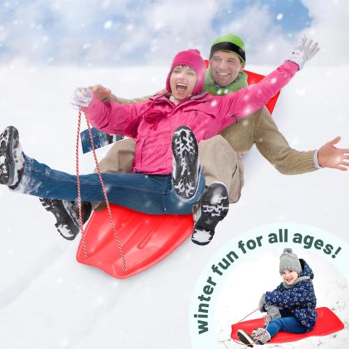 Slippery Racer Downhill Xtreme Flexible Adults and Kids Plastic Toboggan Snow Sled for up to 2 Riders with Pull Rope and Handles.