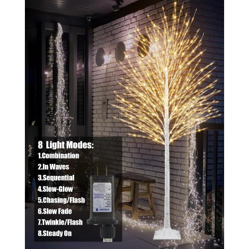 7 FT Lighted Birch Tree, Birch Tree with 1224 LED Lights Artificial Light Up White Birch Christmas Twig Tree with Timer for Indoor Outdoor Wedding Home Yard Mantel Porch Decor