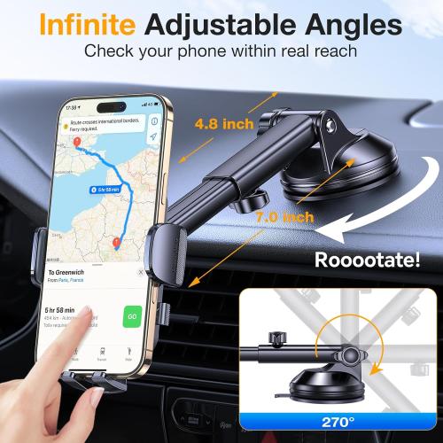Romuto Car Phone Holder Mount【2025 Ultimate Suction】 Phone Mount for Car Cell Phone Holders for Your Car Accessories for Women Men Dashboard/Windshield/Vent/Wall Mounts Truck Stand for iPhone Samsung