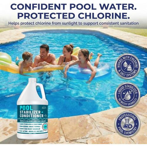 BubbyShine, Pool Stabilizer - Cyanuric Acid Pool Stabilizer, Liquid Chlorine Stabilizer for Pool Chemicals, Swimming Pool Conditioner Stabilizer, for Salt Pool & Chlorine, 1 Gallon