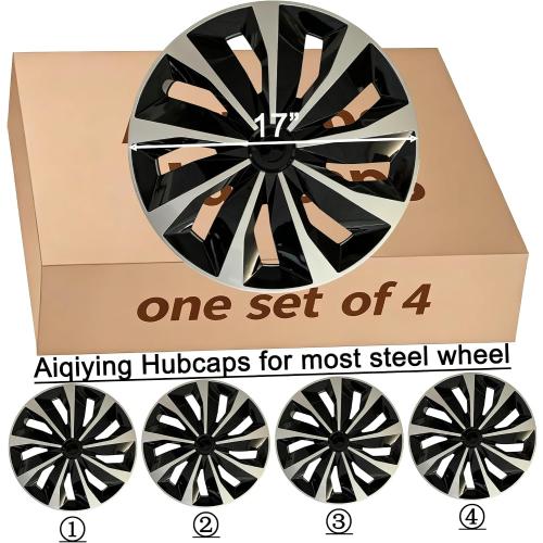 Hubcap Wheel Cover Replacement R17 Hub Caps Universal-Fit Steel Wheel Rim Cover ABS Material Exterior Accessories for Car Truck SUV -Set of 4（17-inch，Silver-Black）