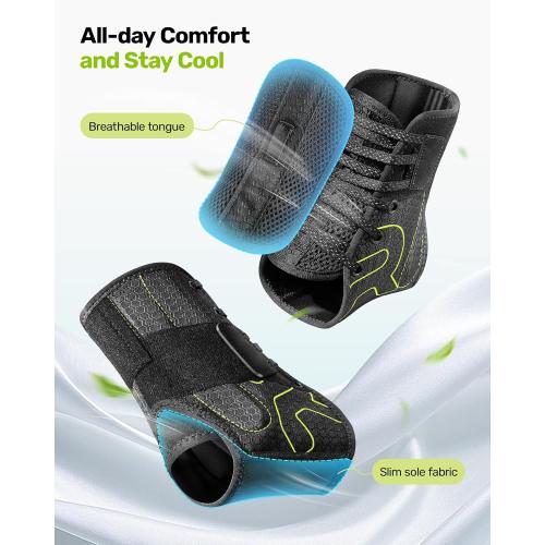 Quick Lace Up Ankle Brace with 2 Metal Support Stays, Breathable Ankle Stabilizer, Slim Fit Ankle Support Brace for Men Women, for Sprained Ankle, Sports, Injury Recovery, Size M