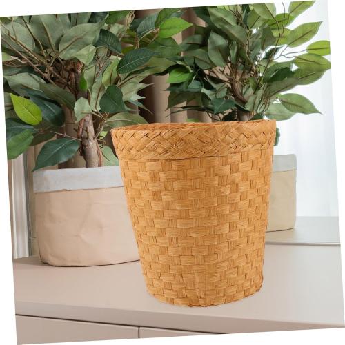 Color Brown Elegant Bamboo Woven Rattan Trash Can Kitchen Waste Basket Basket Home Storage Bins Litter Waste Can