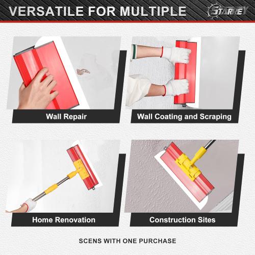 Drywall Skimming Blade Set with 30 - 48 Extension Handle 10in/16in/24in/32in Stainless Steel Skimming Blades for Wall Surface Smoothing Drywall Plaster Wallboard Includes Replaceable Blades