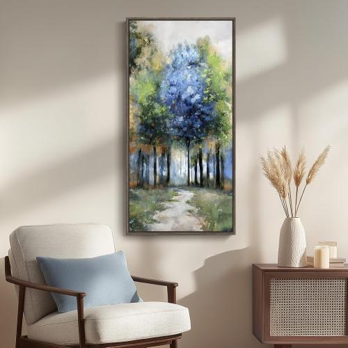 Framed Vertical Colorful Forest Living Room Wall Art, Large Tree & Path Picture Artwork for Walls, Farmhouse Landscape Vertical Canvas Print for Office Kitchen Foyer Stair Hallway Wall Decor, 20x40 In