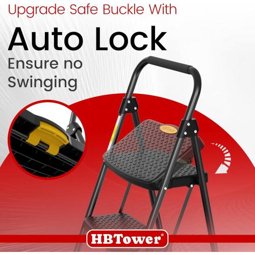 HBtower Step Ladder Sturdy, Heavy Duty Step Stool for Adults, Wide Anti-Slip Pedal Step Ladder Folding Step Stool for Home Kitchen Garage Outdoor (3 Step Ladder)