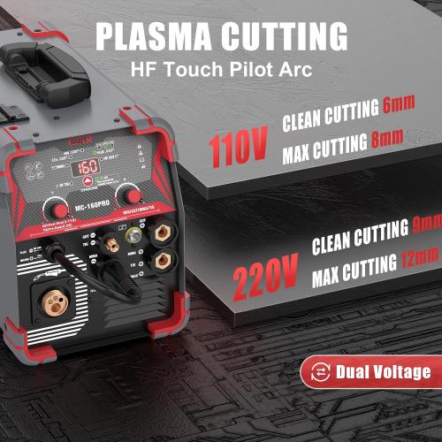 AWT MIG Welding Machine,160A 5 in 1 Plasma Cutter Welder Combo HF TIG/Gas MIG/Flux MIG/Stick Welding,110/220V Dual Voltage, Multi-Process Welder MIG88-160M