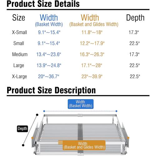 2Pack Expandable Pull Out Cabinet Organizer, 23~39.8W x 22.5D Heavy Duty Slide Out Shelves Adjustable Height Cabinet Pull Out Shelves,Expandable Width Spice Rack Organizer for Kitchen Cabinet