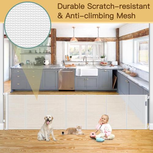 Reinforced 120 Inch Retractable Baby Gates Extra Wide Baby Gate with Reinforced Strips Indoor/Outdoor No Wrinkle Retractable Dog Gate for Doorway No Sag Outdoor Pet Gates for Wide Openings, White