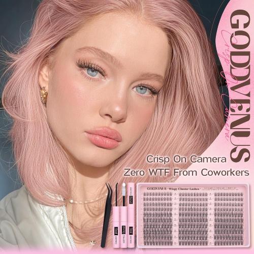 Goddvenus Lash Clusters Kit 9-14mm Wispy Eyelash Clusters Lashes Natural DIY Lash Extension Kit Short Cluster Eyelash Extensions Kit 300pcs C Curl Individual Lashes Cluster Eyelash (With Tweezers)