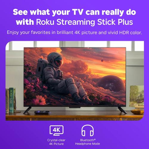 Roku Streaming Stick Plus 2025 - 4K & HDR Roku Streaming Device for TV with Voice Remote - Free & Live TV
