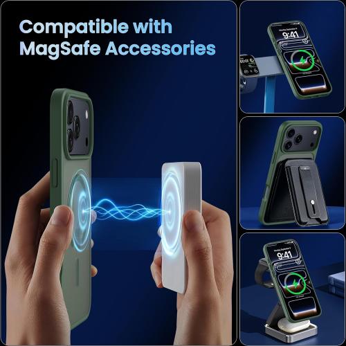 CACOE Magnetic Case for iPhone 17 Pro 6.3 inch-Compatible with MagSafe & Magnetic Car Phone Mount,Anti-Fingerprint TPU Thin Phone Cases Cover Protective Shockproof (Dark Green)