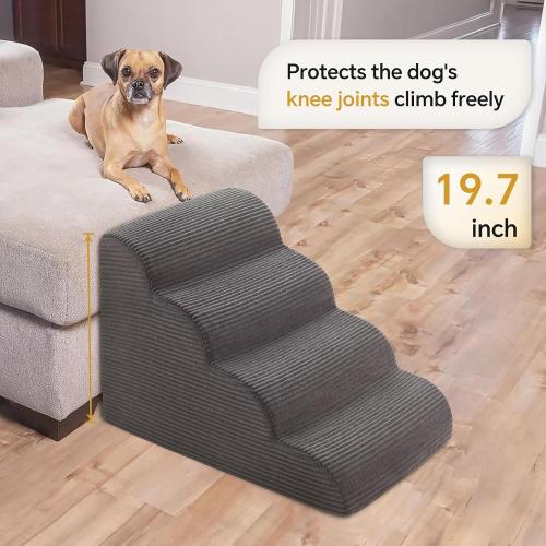 Curved Dog Stairs Ramp for High Beds 19.7 H, 4-Step Dog Steps for Small Dogs and Cats, Removable and Washable Pet Stairs for High Bed Climbing, Non-Slip Balanced Pet Step Indoor, Deep Grey