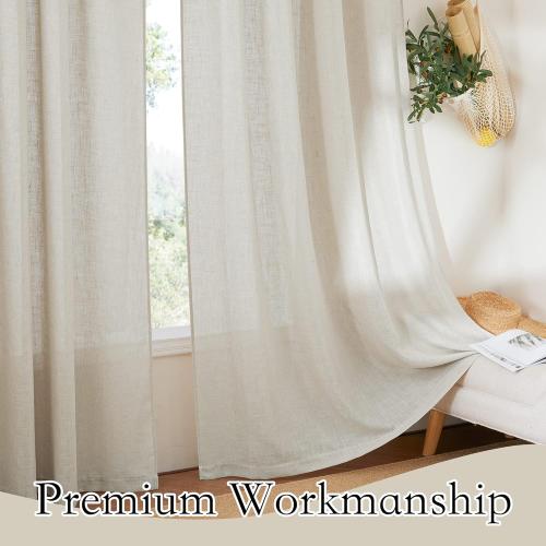 RYB HOME Extra Wide Semi Sheer Curtains, Breathable Room Divider Curtains for Office Bedroom Separation, Large Window Treatment for Sliding Glass Door, Angora, W 70 x L 95, 2 Pcs