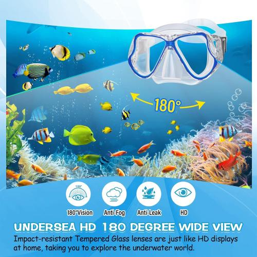 Greatever Dry Snorkel Set,Panoramic Wide View Anti-Fog Scuba Diving Mask,Professional Snorkeling Gear for Adults Kids