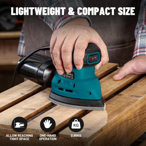 DOVAMAN DLS03A Detail Sander, 130W Palm Sander Tool, Dust Collection System, 12PCS Sandpaper, 12000RPM Compact Hand Sander for Wood Steel Surfaces