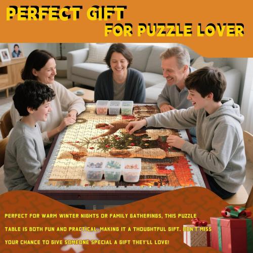 Doerpuz Puzzle Table with Folding Legs, 1500 Pieces Puzzle Table for Adults with Drawers, Cover, Wheels, 5 Adjustable Up Angles Wooden Jigsaw Puzzle Board for All Ages