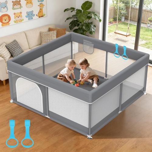 Baby Playpen 50x50 for Toddlers - All-Wrapped Safety Play Yard for Babies with 2 Pull Rings - Large Play Pen for Indoor & Outdoor Activity, Sturdy Toddler Fence with Soft Breathable Mesh