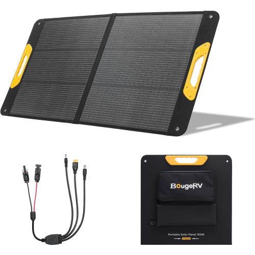 BougeRV 100W Portable Solar Panel, N-Type Foldable Solar Charger Fiberglass | 100W Solar Panel, Fiberglass Layer, Foldable Charging Design, 25% High Efficiency, IP65 Protection for Camping RV, Off-Grid