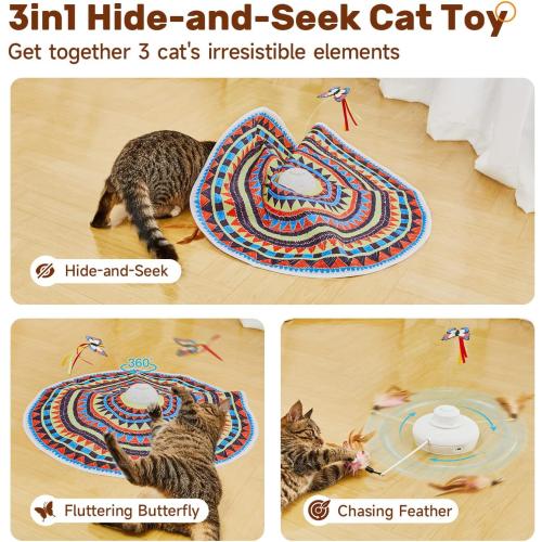 Potaroma Cat Toys Chargeable, 3in1 Hide and Seek, Interactive Fun