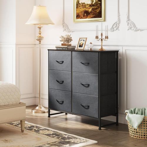 WLIVE Dresser for Bedroom with 6 Drawers, Closet Dresser with Fabric Bins, Chest of Drawers for Closet, Living Room, Hallway, Dark Grey