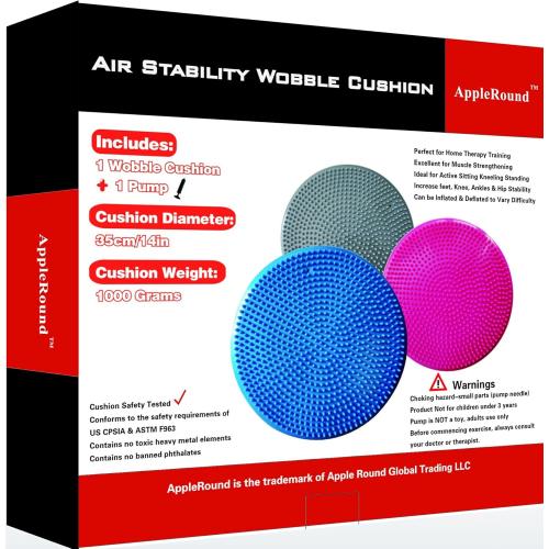 AppleRound Inflated Wobble Cushion with Hand Pump, Air Stability Board (Extra Thick), Core Balance Disc for Adults, Sensory Wiggle Seat for Kids, Flexible Seating for All Age, 13.5in / 34cm Diameter