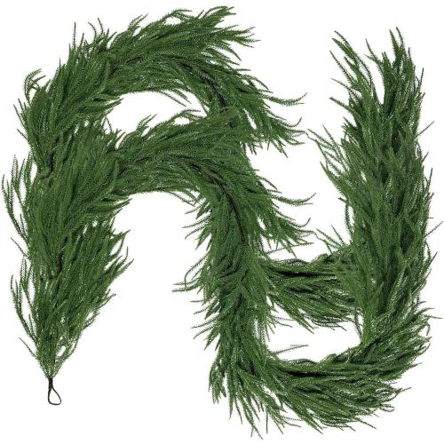 6FT Artificial Norfolk Pine Garlands for Christmas Decorations,Real Touch 2 PCS Winter Faux Greenery Garlands for Mantel Table Stair Fireplace Wall Holiday Indoor Outdoor Decor