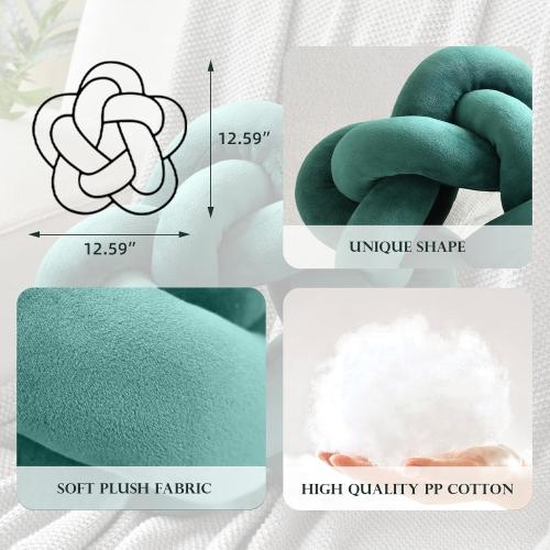 Knot Plush Throw Pillow Kids Handmade Knotted Star Pillow Soft Sofa Lumbar Cushion Stuffed Cushion Home Office Children Room Decor, Emerald Green