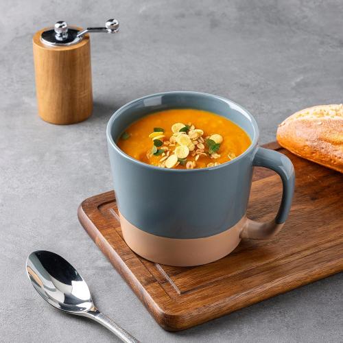 AmorArc 24 Ounces Soup Bowls with Large Handles and Lids, Stoneware Bowls for Soup, Cereal, Stew, Noodle, Colourful Ceramic Kitchen Bowls, Microwave & Dishwasher Safe (Multi-Color2, Set of 2)