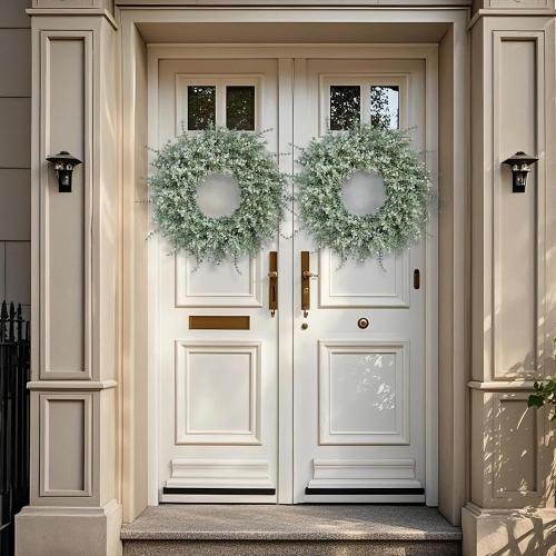 26'' Large Eucalyptus Wreath for Front Door, Porch- Artificial Eucalyptus and Lavender with Babys Breath Flowers Wreath for Home, Farmhouse Wall Decor- Spring, Summer, Fall, All Seasons (White-Green)