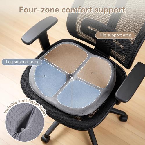 Memory Foam Seat Cushion with Pressure Relief for Office Chair, Car, Wheelchair, and Sofa, Doctor Recommended Orthopedic Cushion for Tailbone Pain, Sciatica, Hip Back Support, Non Slip, Grey