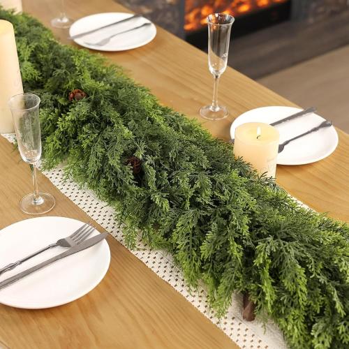 Real Touch Christmas Cedar Garland -9ft Artificial Garlands Faux Cedar Fake Pine Needles Garland for Fireplace,Table,Window,Stairs,Mante,Holiday Indoor Outdoor Xmas Decor(1PCS)